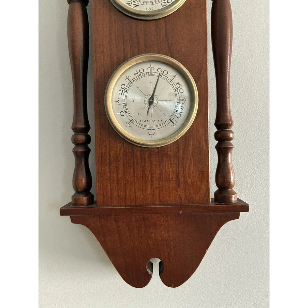 Vintage Wooden Airguide Weather Station Barometer Temperature Humidity